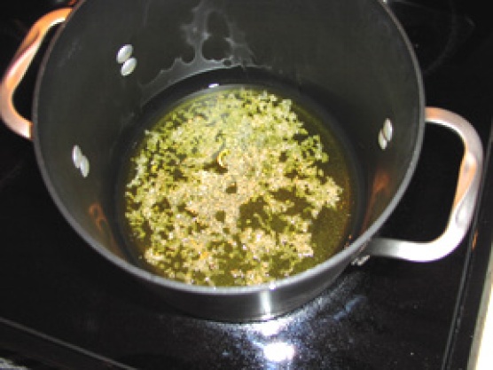 Garlic bathing in the olive oil. A beautiful thing!