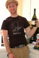 Matt with the wine to have while making the Sunday Gravy!