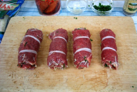 Braciole tied up and ready to brown